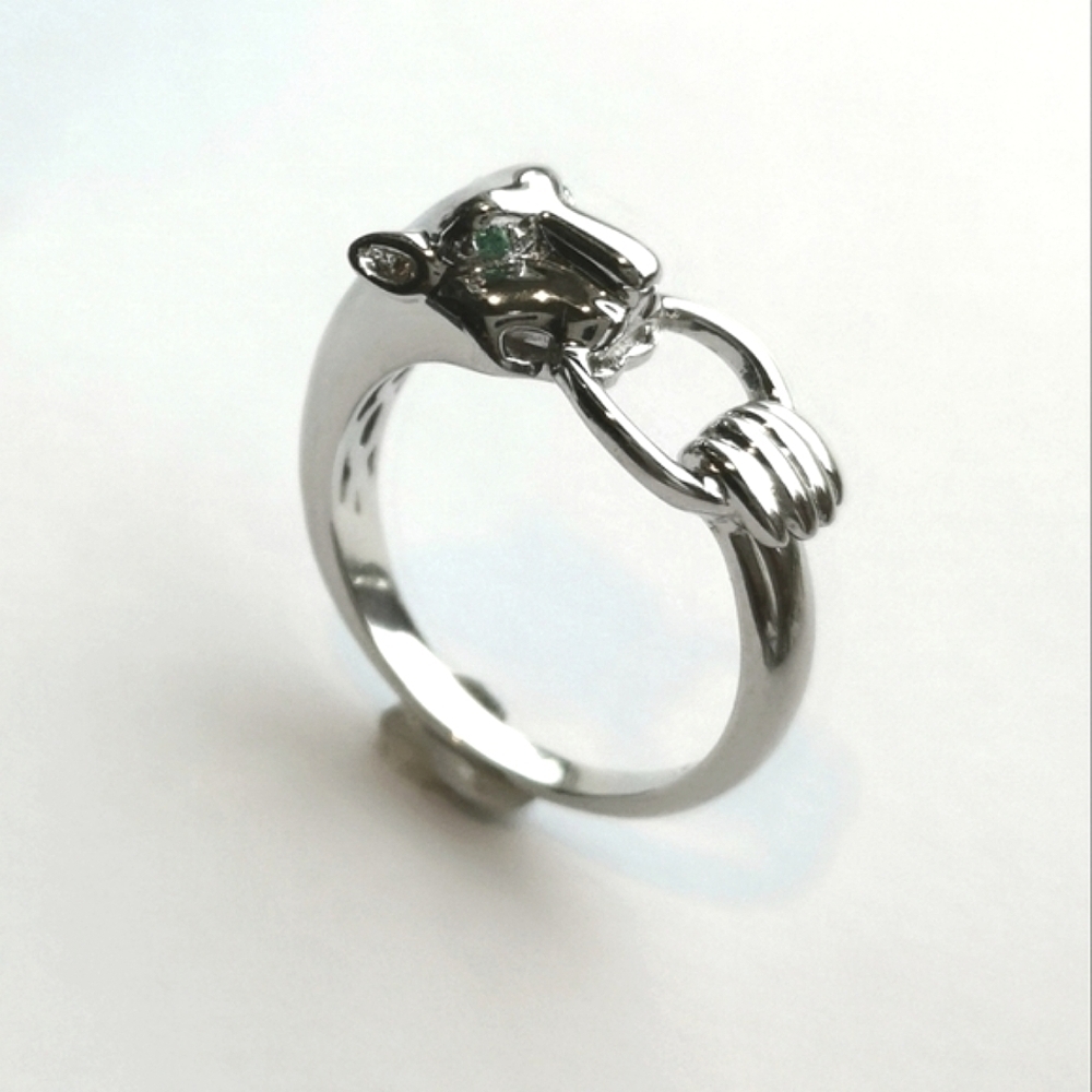Panther sterling silver ring chrome diopside eyes size 8